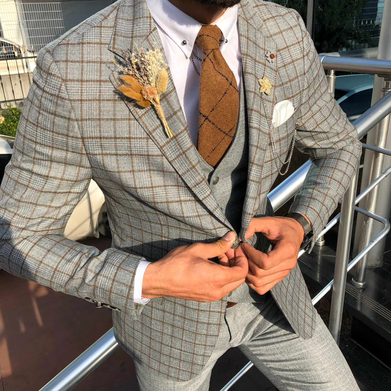 Toni Slim-Fit Plaid Suit Vest CAMEL