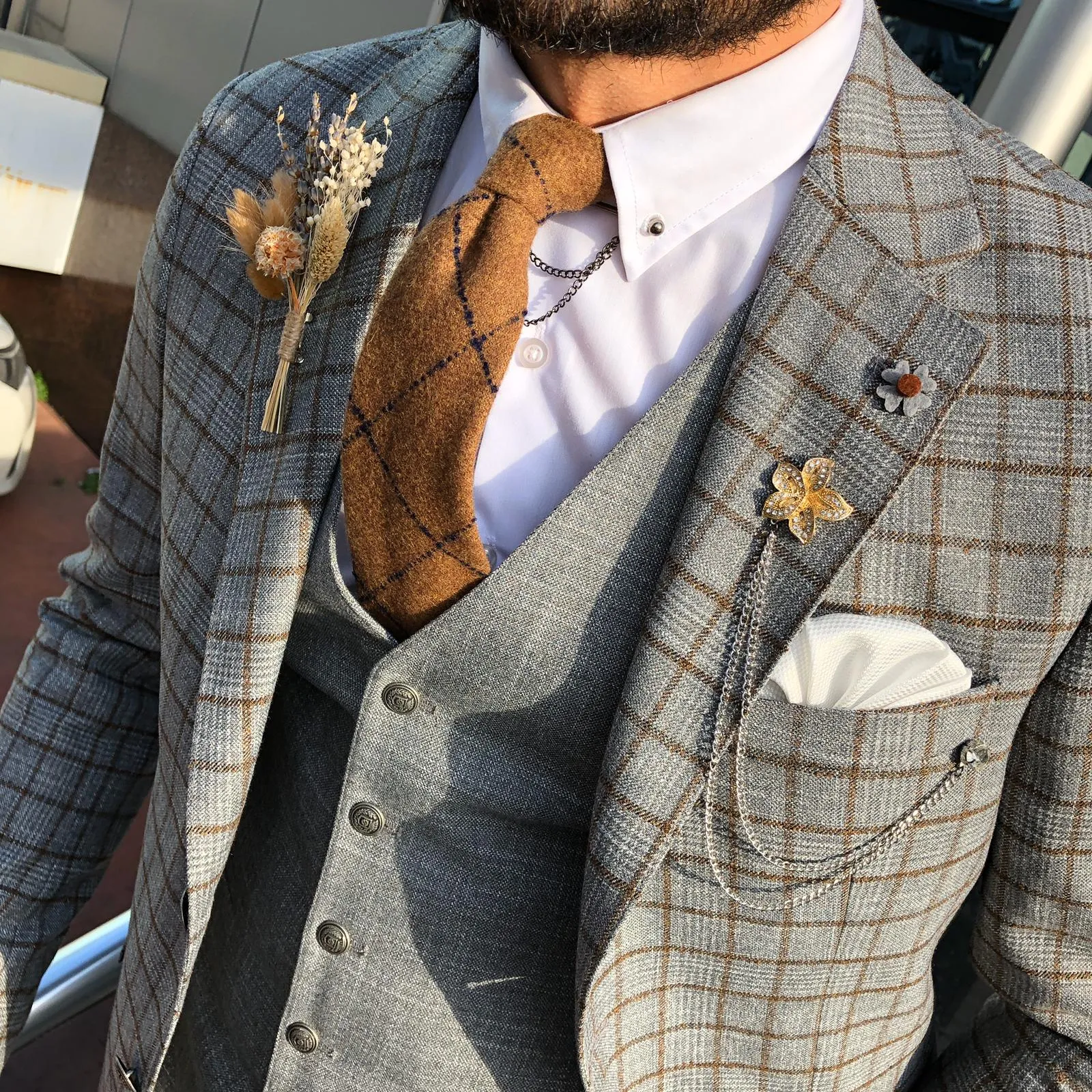 Toni Slim-Fit Plaid Suit Vest CAMEL