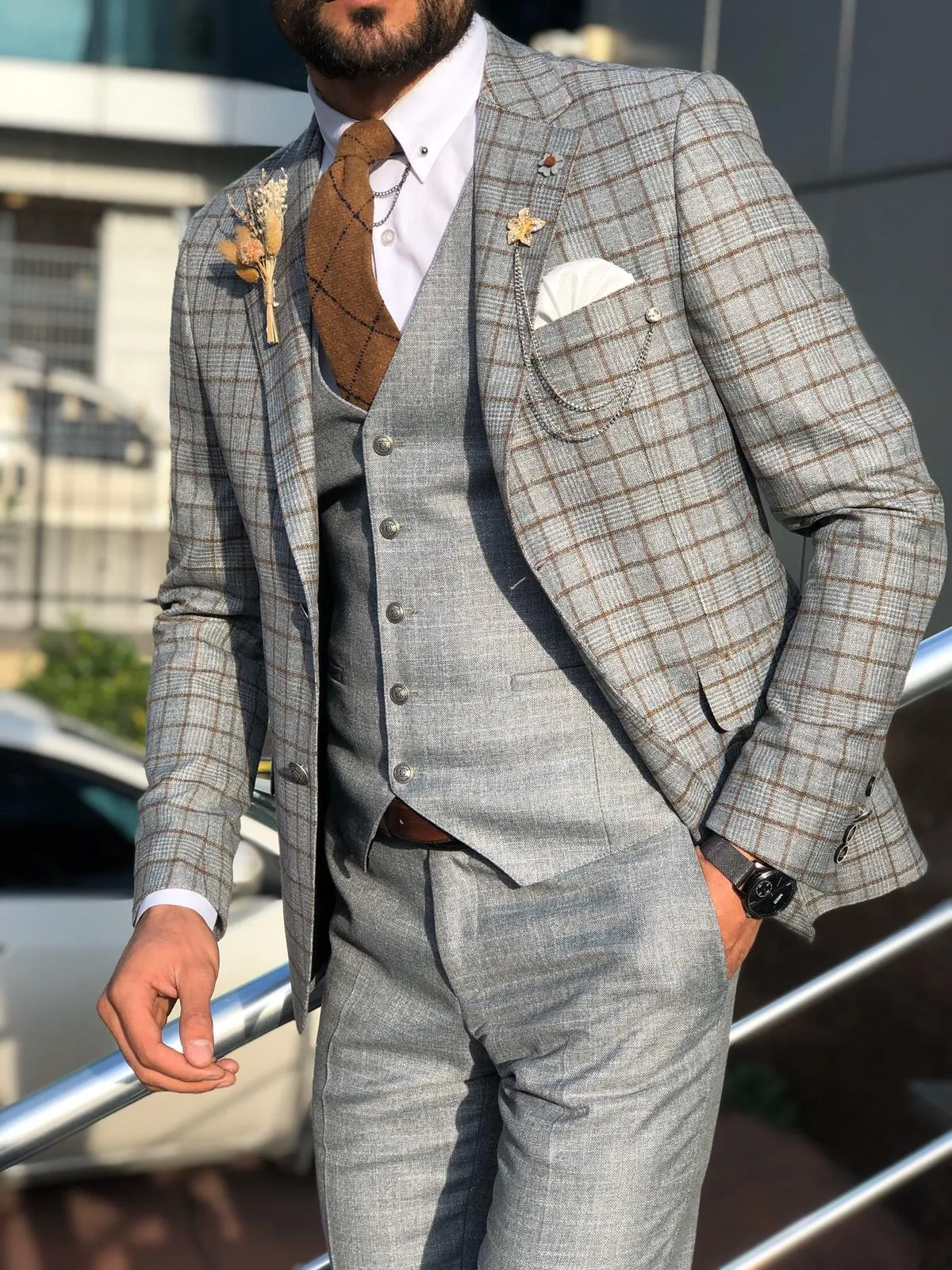 Toni Slim-Fit Plaid Suit Vest CAMEL