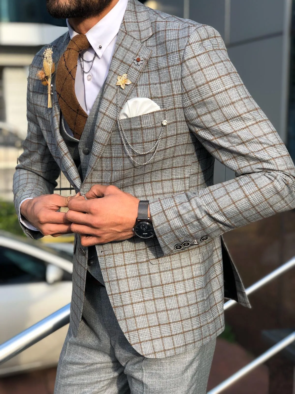 Toni Slim-Fit Plaid Suit Vest CAMEL