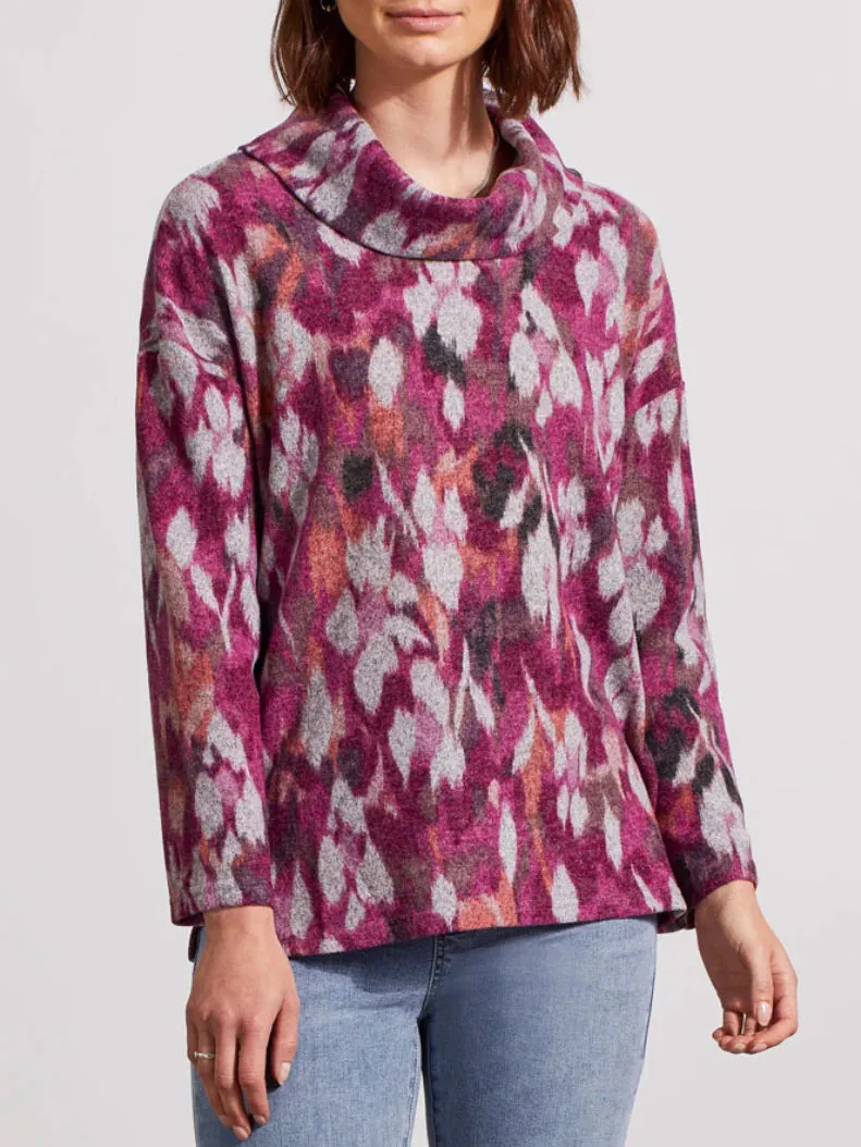 Tribal Drop Shoulder Cowl Neck Sweater