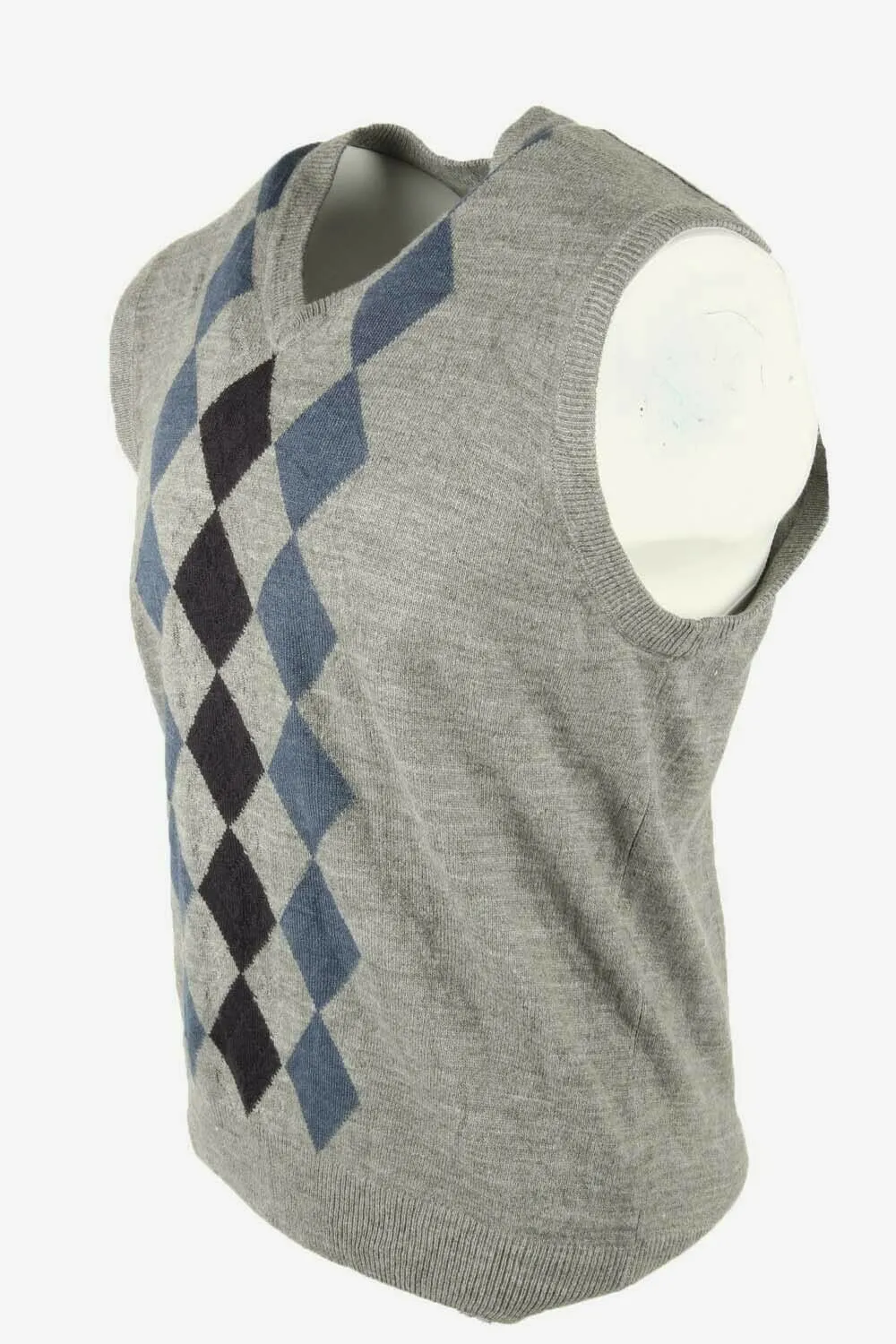 Vintage Dockers Sleeveless Jumper Tank Vest V Neck Argyle 90s Grey M - Pepper Tree London