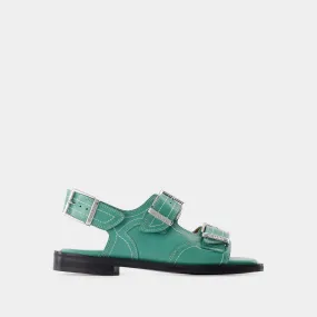 Western Sandals - Ganni - Green - Leather