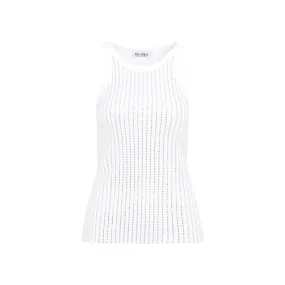 WHITE SLEEVELESS COTTON TOP WITH CRYSTALS