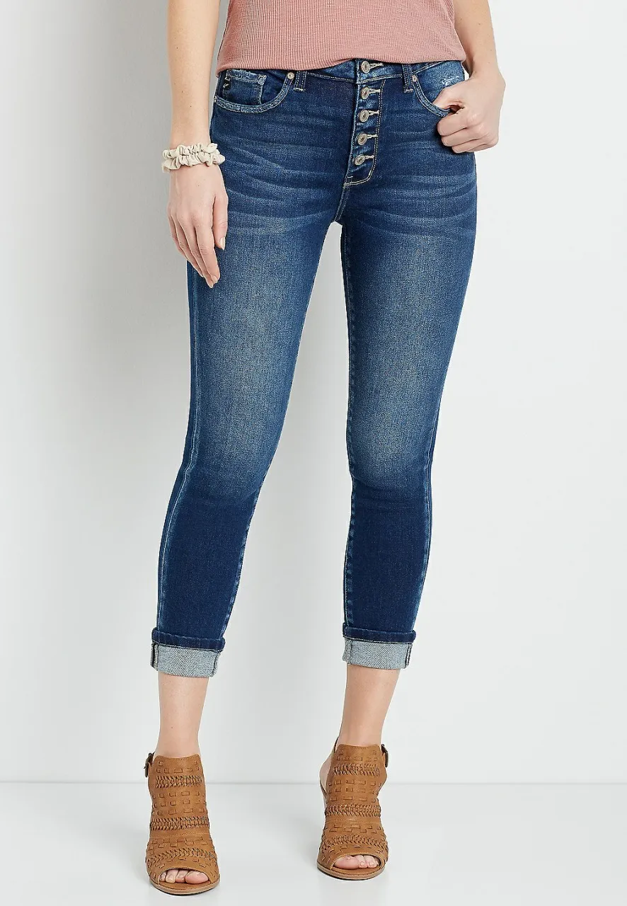 Women Maurices Jeans | Kancan High Rise Dark Button Fly Cropped Jean