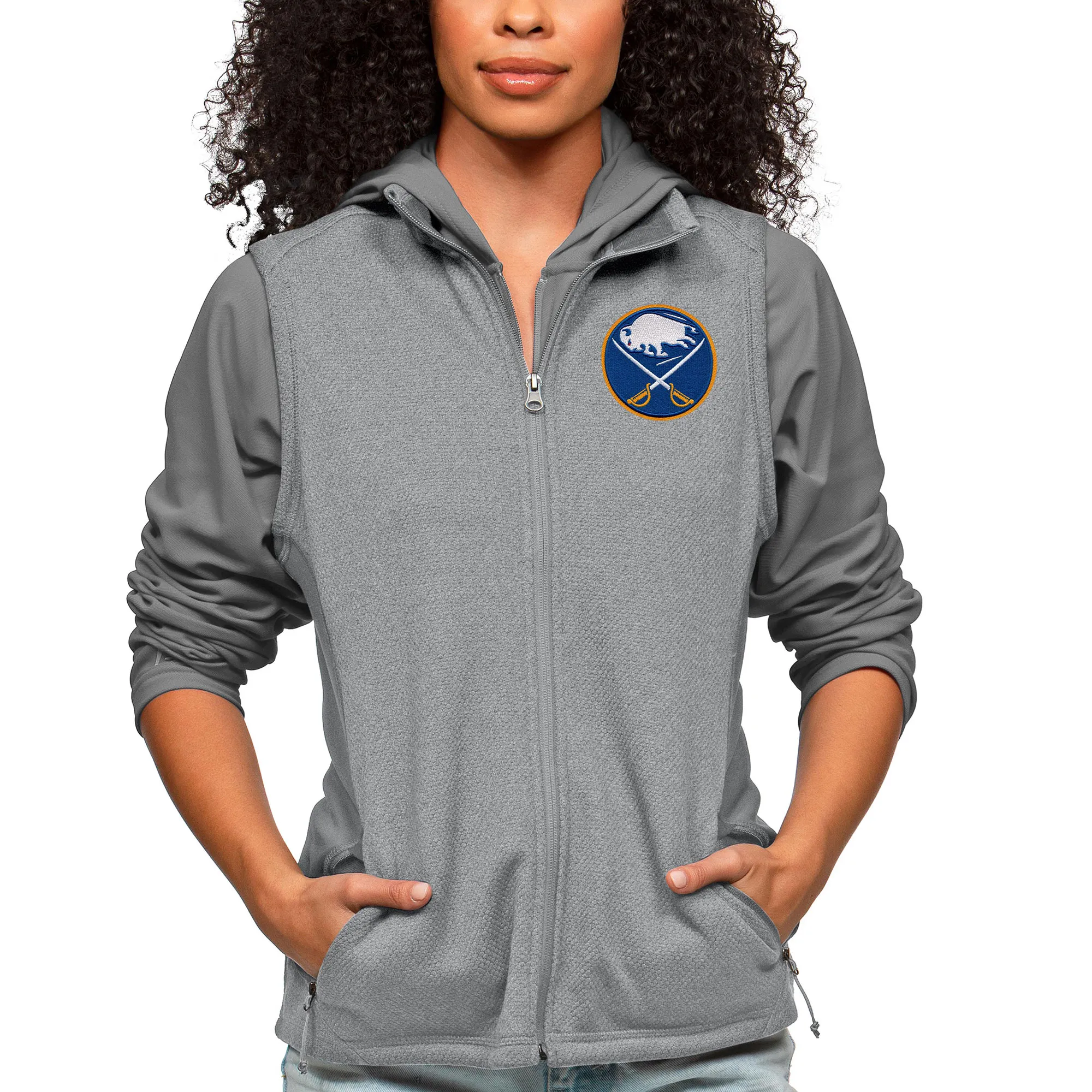 Women's Buffalo Sabres Antigua Heather Gray Primary Logo Course Full-Zip Vest