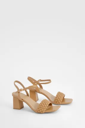 Woven Square Toe Heeled Sandals