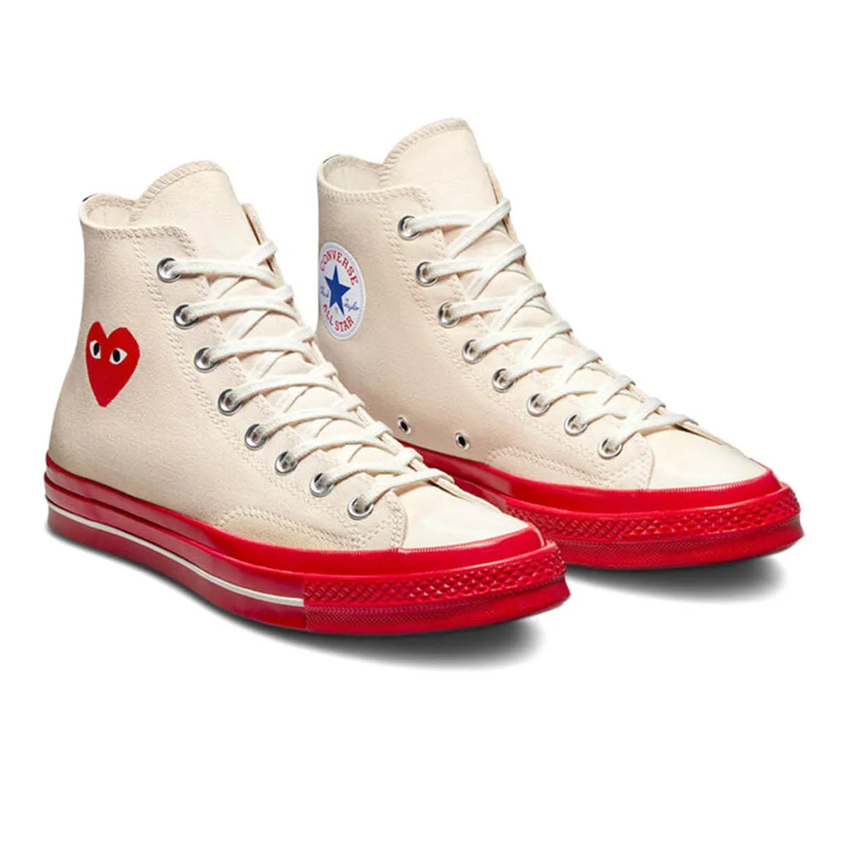 X CDG PLAY CHUCK TAYLOR HI OFF WHITE /RED | Bodega